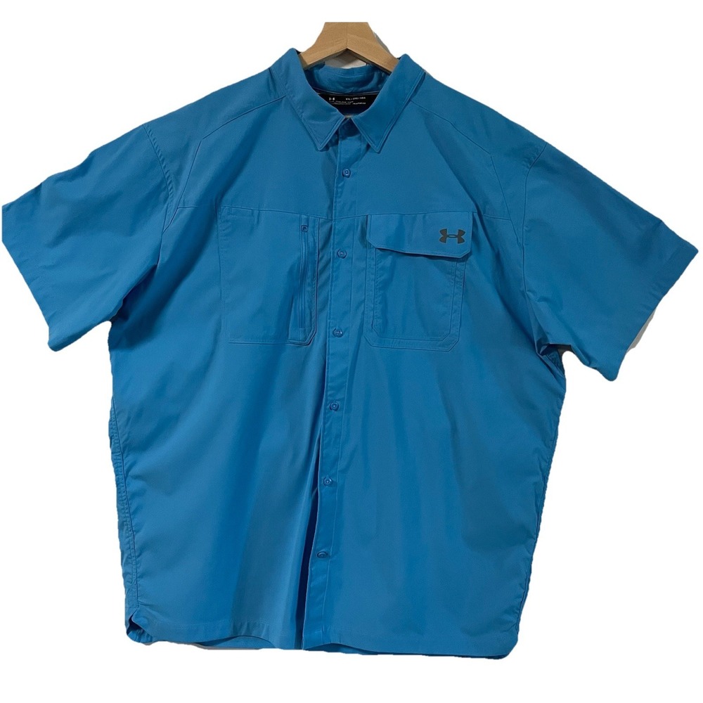 Under Armor Mens Heat gear Fishing Shirt Short Sleeve Teal 3XL  UPF 30 Vented